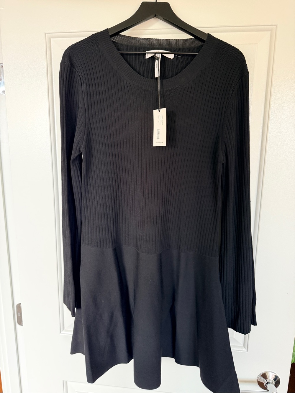 Apiece Apart Black Ribbed Long-Sleeve Peplum Dress